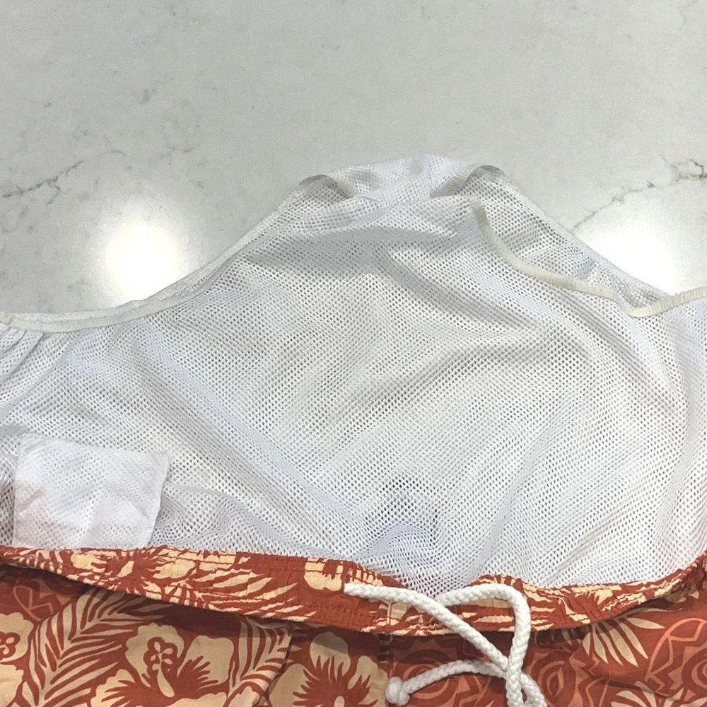 Tommy Bahama Swim Trunks Mens XL Orange Nylon Vtg Lined‎ Hibiscus Cargo Pocket